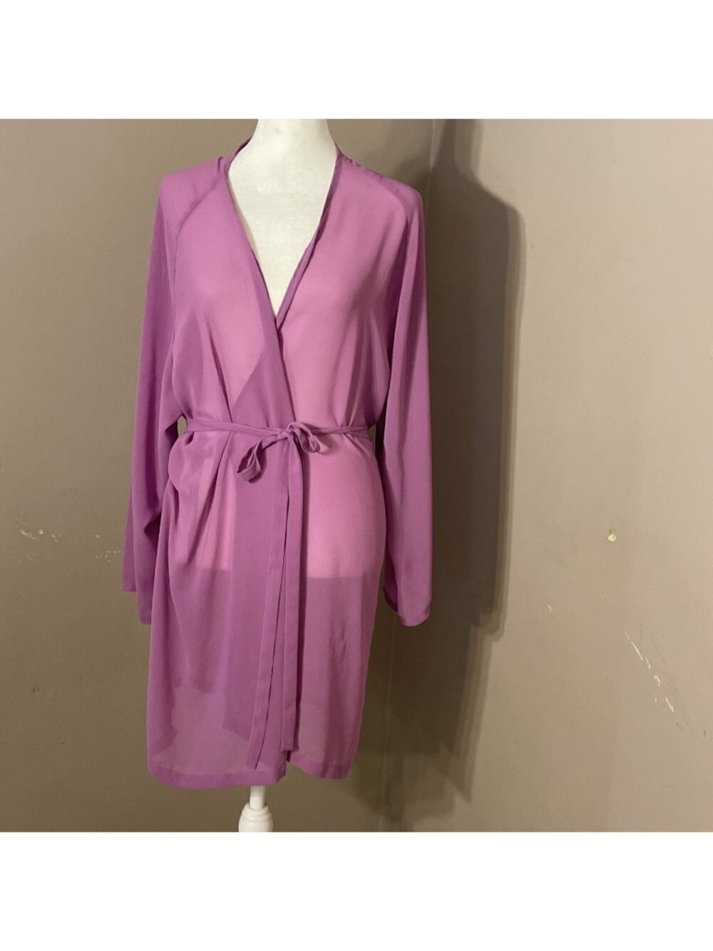 Victoria's Secret Light Purple Sheer Robe One Size Attached Belt Above Knee
